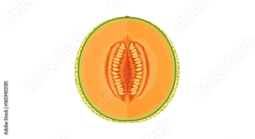 Captivating Cantaloupe Cross-Section: A Vibrant Slice of Summer's Sweetness with Delicate Seeds and Textured Rind in Refreshing Detail