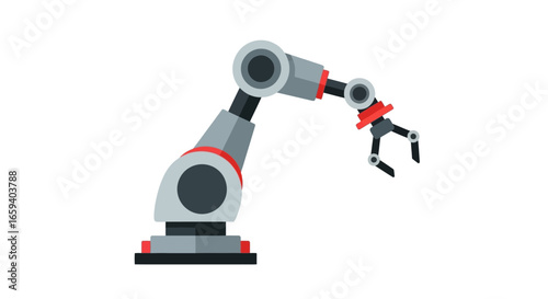Stylized depiction of an industrial robot arm on a white background for concept of automation and manufacturing process
