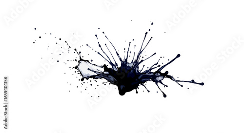 Abstract Burst of Dark Ink, Dynamic Fluid Explosion on a Clean White Backdrop, High-Resolution Detail Depicting Motion and Impact