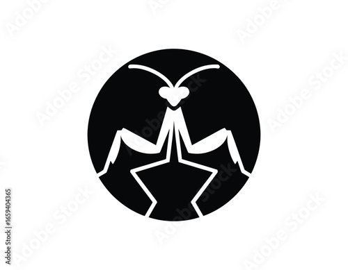 Elegant Praying Mantis Silhouette in Black Circle Graphic Design Illustration Isolated on White Background Conceptual Insect Art