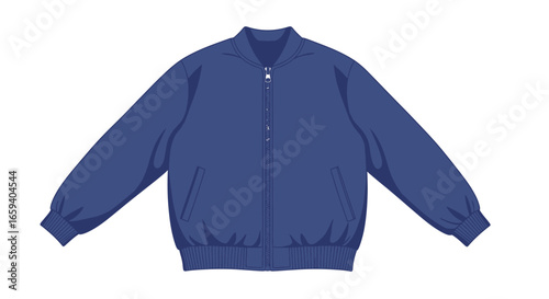 Blue bomber jacket illustration showcasing its sporty design and versatile apparel that combines fashion and function for various casual or athletic