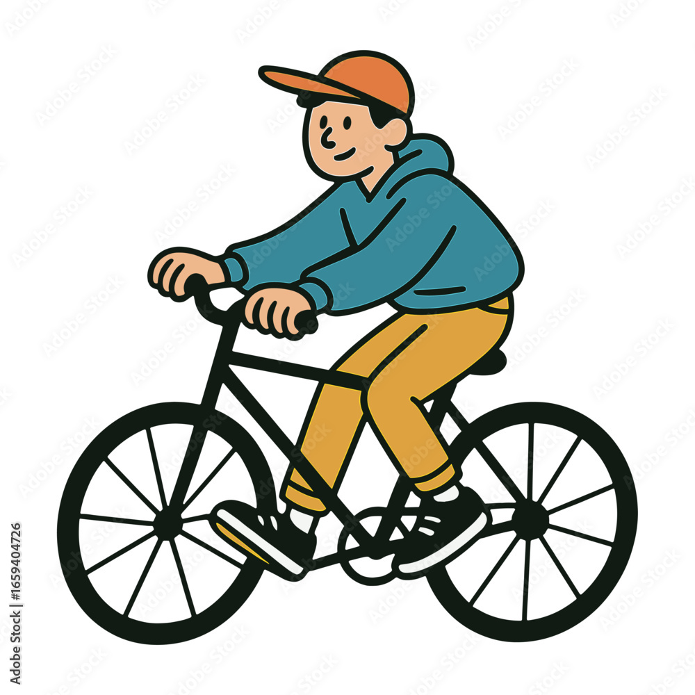 Naklejka premium Cartoon cyclist on bicycle illustration vector