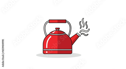 Stylized vector illustration of a vibrant red tea kettle with emanating steam, embodying warmth and the essence of a relaxing, comforting moment