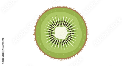 Exotic fruit graphic featuring a cross-section of a vibrant green kiwi on a clean white background its juicy texture enhanced by artistic vector