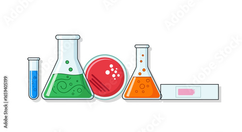 Laboratory science: Vector illustration of scientific tools for research and study, in vibrant hues, perfect for educational or medical content