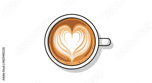 Elegant Coffee Art: A Heart-Shaped Latte Design on a Minimalist White Canvas Creates Visual Harmony and Captivating Appeal for Coffee Lovers and