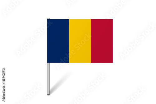 Chad flag - map pin flag representing a country cultural identity and heritage. The essence of national pride and unity. Map pin flag stuck in a white background
