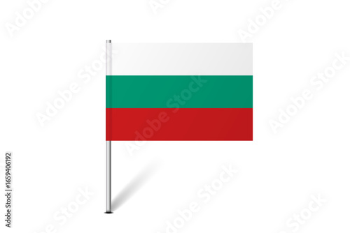 Bulgaria flag - map pin flag representing a country cultural identity and heritage. The essence of national pride and unity. Map pin flag stuck in a white background