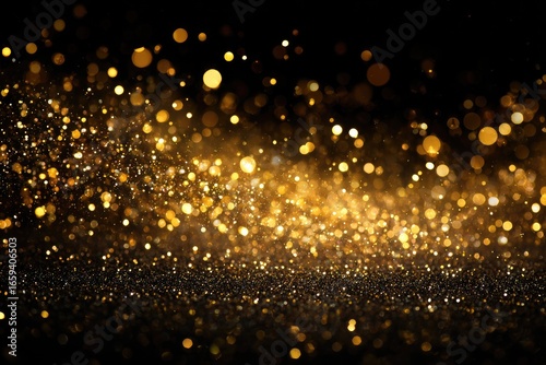 Golden glitter bokeh on black background