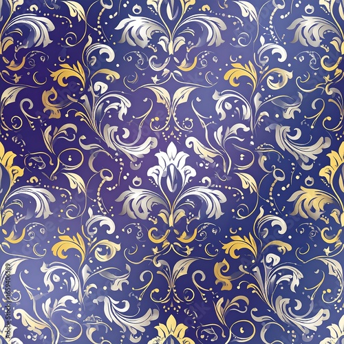 Wallpaper Mural Elegant Gold Silver Damask Pattern, Textile Design Torontodigital.ca