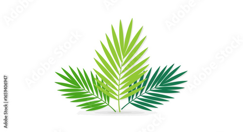 Stylized palm fronds in light and dark green hues, creating a tropical or botanical vibe on a clean, bright background
