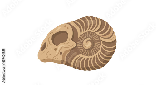 Ancient Ammonite Fossil Illustration Displaying a Spiral Pattern on a White Background for Paleontological Studies