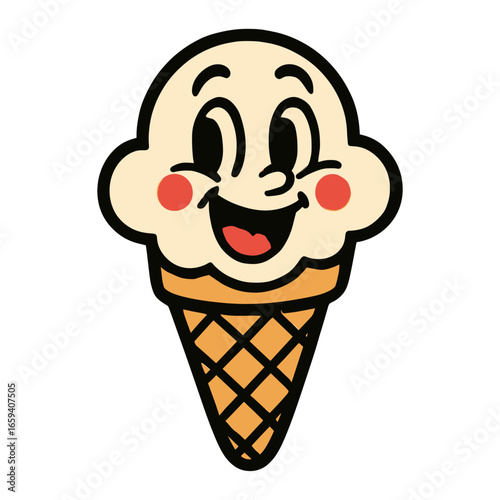 Vintage cheerful ice cream cone vector