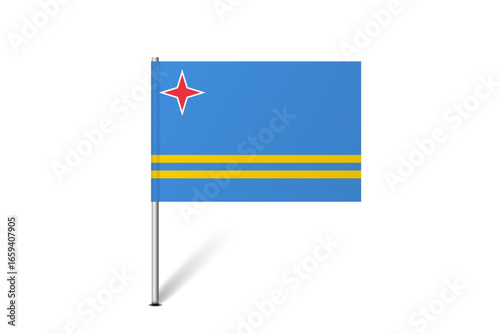 Aruba flag - map pin flag representing a country cultural identity and heritage. The essence of national pride and unity. Map pin flag stuck in a white background