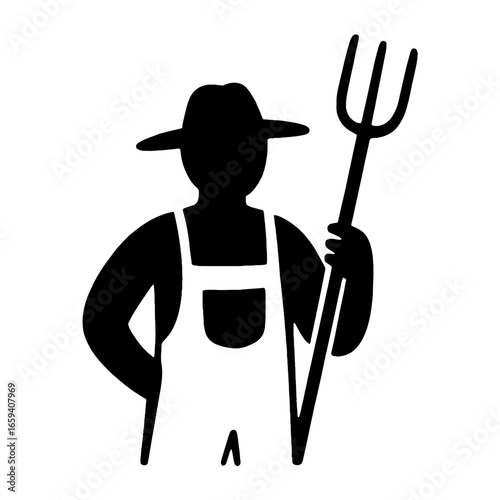 Farmer silhouette with pitchfork vector