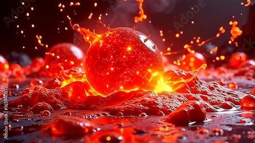 The vista highlight angstrom particle resemble swimming lava with glowing veins, twisting inwards lively fusillade of ruddy and consummate white, endlessly develop inwards kind and texture,