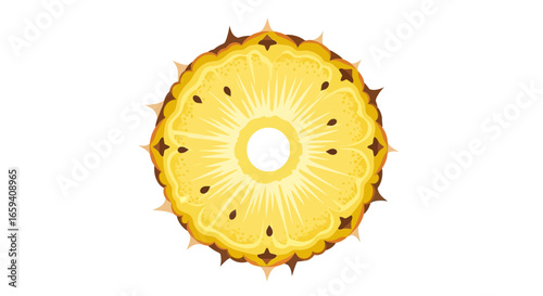 Stylized pineapple slice showcasing bright yellows and unique textural details providing tropical flair and summery vibes evoking freshness