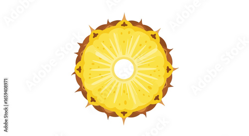 Translucent pineapple slice with core detail, vibrant and appetizing, a delightful treat and healthy addition to recipes and culinary creations