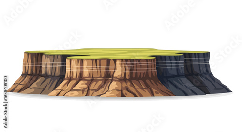 Stylized Plateau Formation with Varying Rock Hues and Green Grass Topping, Ideal for Game Design Assets or Educational Visualizations