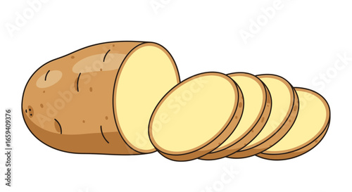 Cartoon Illustration of a Sliced Potato, Ideal for Culinary Education and Healthy Food Promotion Material for Kids Illustrations for educational