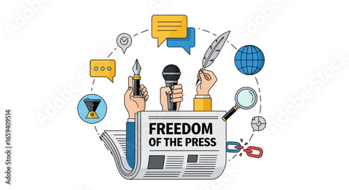 Illustration depicting the vital importance of freedom of expression and the crucial role of the press in democratic societies