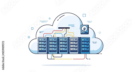 Innovative cloud computing infrastructure illustration showcasing modern technology for secure data storage and processing effectively with high