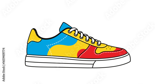 Vibrant color block sneaker illustration showcasing a casual, trendy athletic shoe design for fashion and lifestyle content