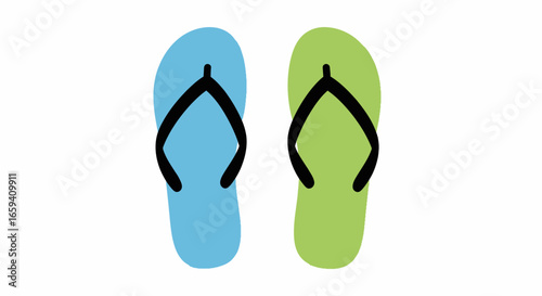 Pair of Colorful Flip-Flops Illustrating Summer Vacation and Casual Footwear Style with Minimalist Design Depiction 54 characters