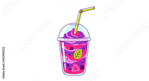 Vibrant Berry Smoothie Illustration with Creative Design and Refreshing Colors for Summer Drink Concept
