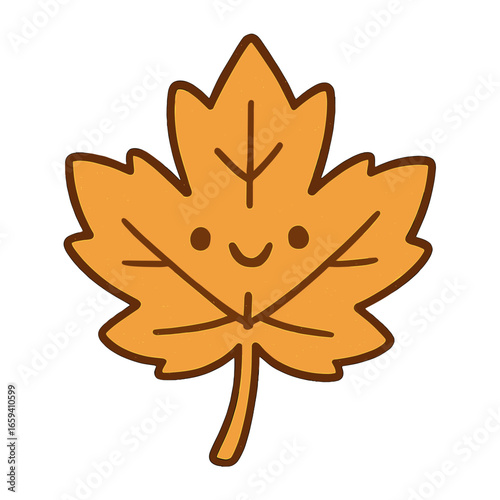 Cute autumn leaf illustration smiling vector