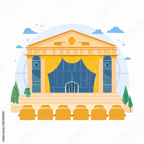 劇場・興行場とエンタメステージを表すベクターイラスト