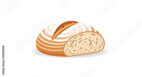 Artisanal sourdough bread with a slice cut, showcasing the airy crumb and crusty exterior in vector format