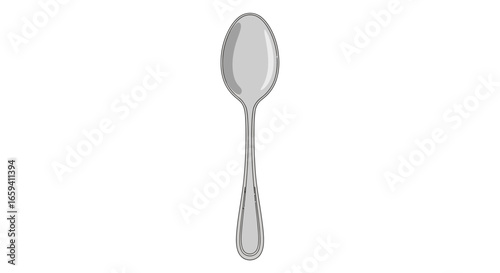 Elegant silver spoon design with minimalist art style detailing, suitable for kitchenware illustration or culinary blog visuals showcasing dining