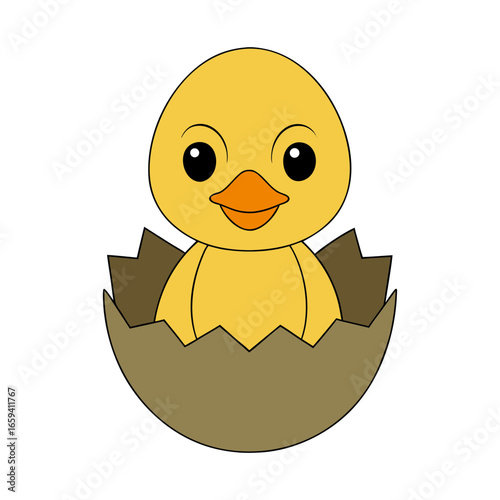 Vector art illustration of a duckling in an eggshell