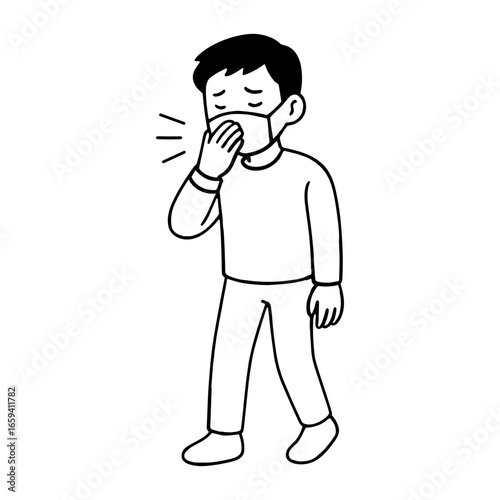 Person wearing mask coughing vector