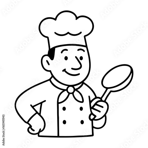 Smiling chef holding spatula vector
