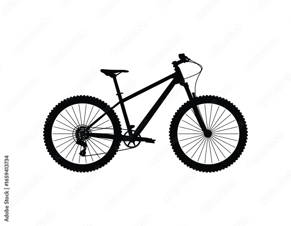 Fototapeta premium Mountain Bike Silhouette on White Background Ideal for Sport and Recreation Designs and Outdoor Adventure Concepts Promoting Fitness and Healthy Lifestyles