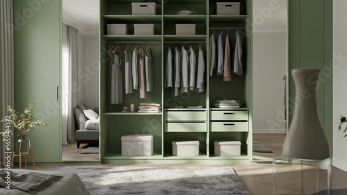 Sage green wardrobe closet design ideas for bedroom storage organization and modern interior design