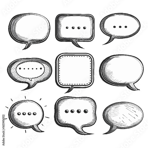 Collection of Empty Speech Bubbles for Dialogue and Communication in Various Shapes and Styles