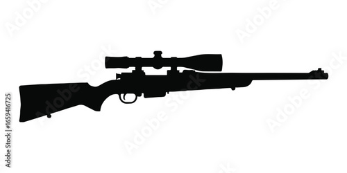 outline sniper rifle vector illustration with scope, barrel, and stock on monochrome square grid backdrop