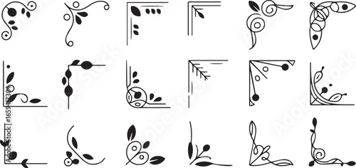 16 decorative corner vector designs set for ornamental borders floral leaves flourishes vintage frame embellishments