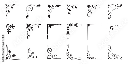 sleek minimalistic corner vector set 16 abstract curves lines circles simple modern frame accents decorative elements