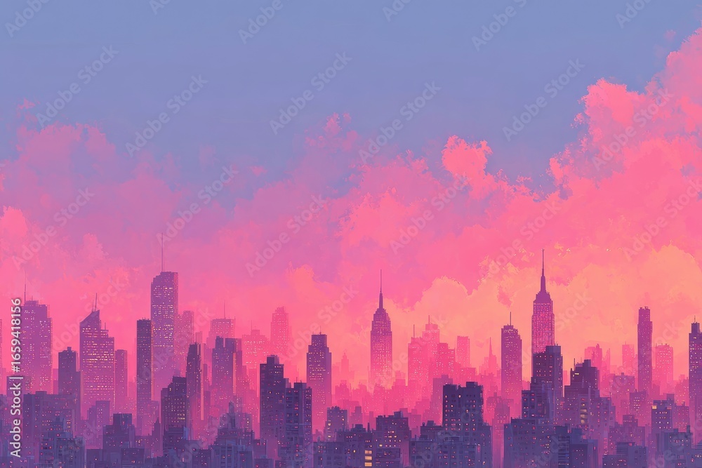 Fototapeta premium Pastel cityscape at sunset (1)