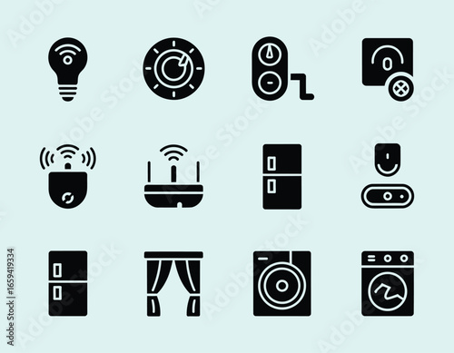 Smart Home Device Icons Collection Modern Automation and Connectivity for Efficient Living and Digital Convenience in Household Management