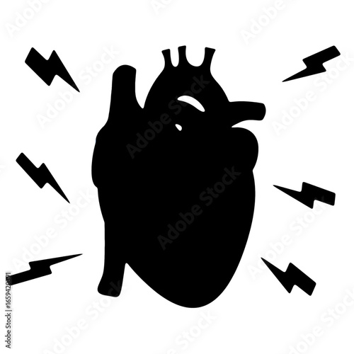 heart pain indicating illustration medical emergency severe heart pain heart attack cardiac arrest black silhouette.eps