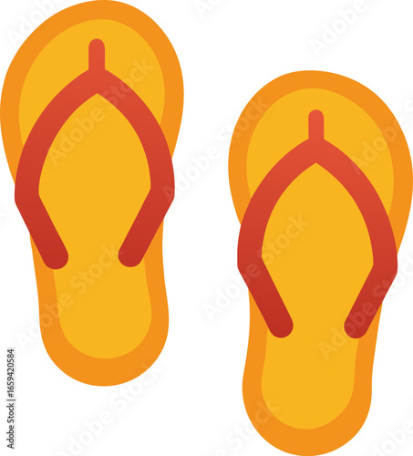 A pair of yellow and orange flip flops with red straps