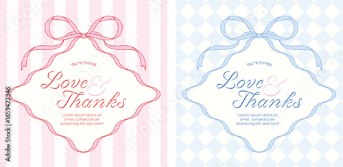 Coquette Bow Invitation and Thank You Card Template