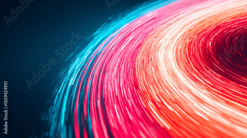 neon and blue light trails spiraling like vortex on digital energy background with glowing abstract effect