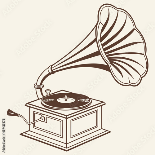 Vintage gramophone with horn and record player