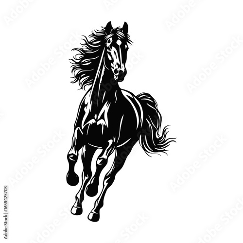 Majestic Running Horse Elegant Black Stallion in Motion